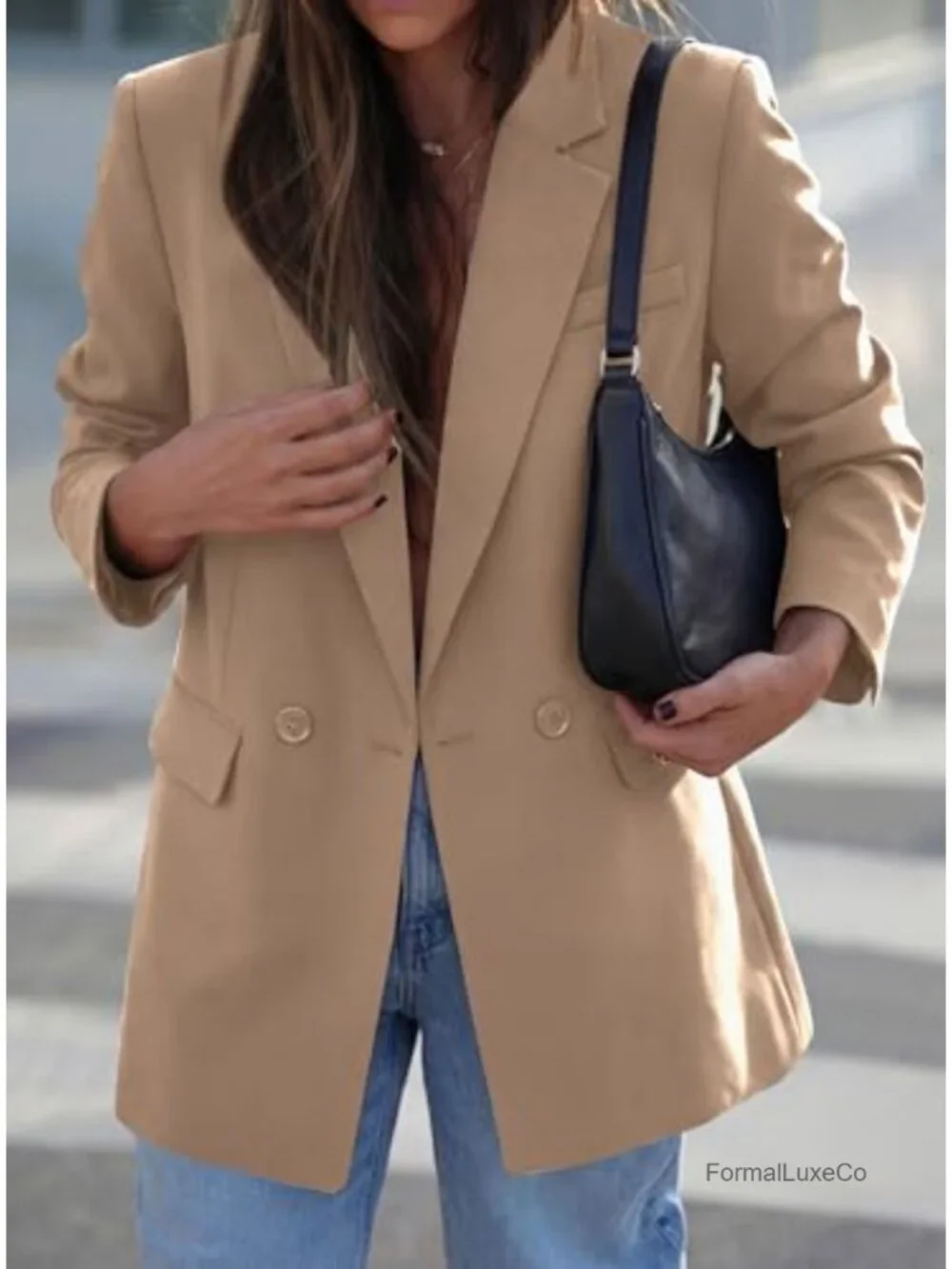 Women's Business Casual Long Sleeve Lapel Blazer with Pockets - Lightweight